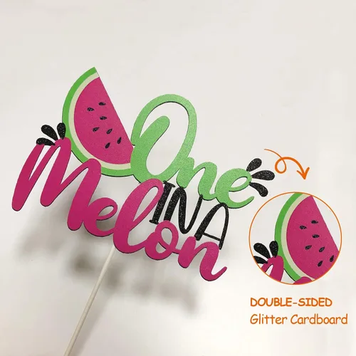 Vista 2 de Decoración para pastel de sandía con purpurina One in a Melon, decoración de fiesta infantil con temática de sandía, suministros de fiesta para baby