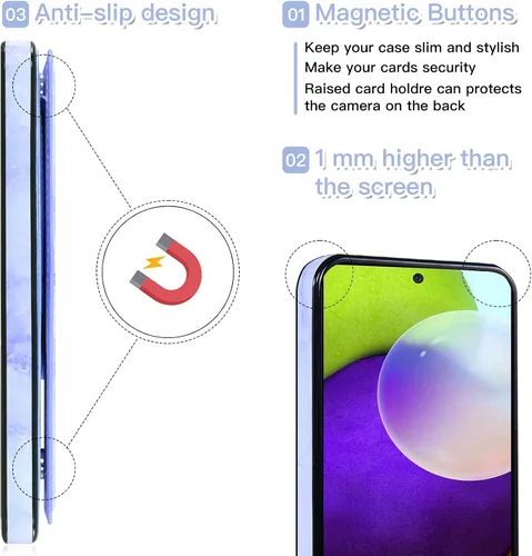 Vista 7 de Asuwish Funda de teléfono para Samsung Galaxy A52/A52S 5G con protector de pantalla de vidrio templado y cartera de mármol con tapa abatible