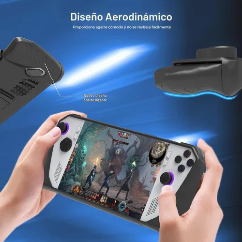 Vista 5 de Funda Protectora Ultradelgada de TPU Mejorada con Tapa Frontal Compatible con ASUS ROG Ally, Diseño Anti-Golpes, Antideslizante y Antiarañazos Negro