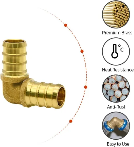 Vista 2 de Paquete de 10 accesorios de codo PEX de 1/2 pulgada, accesorios de latón para tubería PEX
