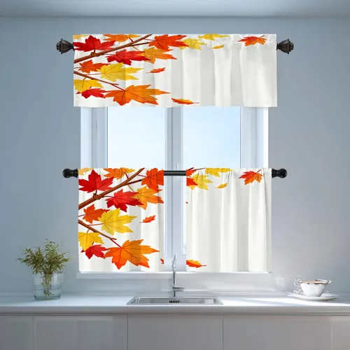 Vista 129 de Shrahala Orange Autumn Autumn Blackout Curtain Tiers, Fall Kitchen Valance Light Blocking Tier Drapes with Rod Pocket, 2 Pack 26 X 24 in
