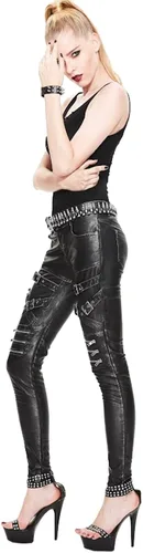 Vista 7 de Pantalones de piel sintética para mujer con cremalleras y hebillas