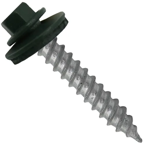Vista 179 de 12 tornillos para techos de metal gris ABC de 1-1/2 pulgadas, cabezal de arandela hexagonal, arranque automático/roscado, arandela EPDM. 1 bolsa