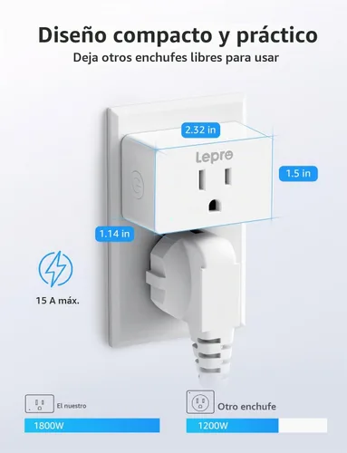 Vista 6 de Lepro Enchufe inteligente P1 Mini 15A, enchufes de salida WiFi compatibles con Alexa y Google Assistant, control de voz/aplicación, temporizador
