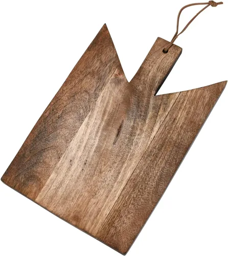 Vista 7 de Main + Mesa Tabla de cortar de madera geométrica con corbata de cuero Añejado oscuro