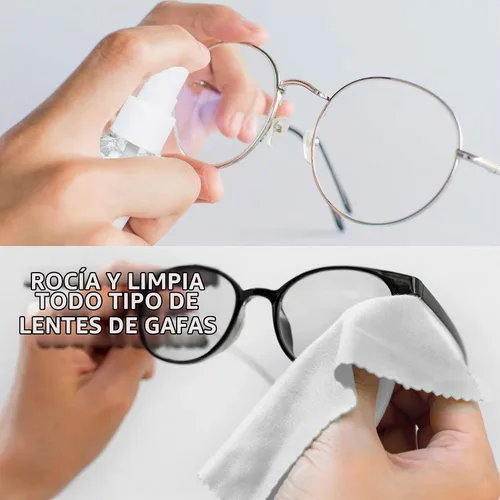 Vista 4 de Spray limpiador de lentes 2 botellas limpiadoras de lentes, con kit de 4 paños de microfibra, sin amoníaco y rayas, seguro para gafas y electrónicos