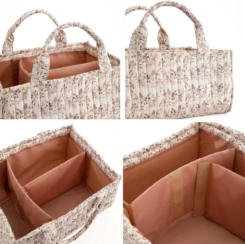 Vista 7 de Organizador floral de pañales para bebé, elegante cesta de almacenamiento resistente al agua para pañales y toallitas para bebé, organizador