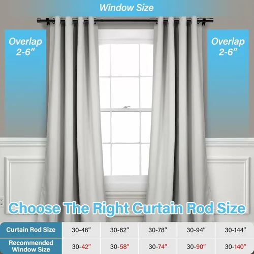 Vista 5 de Barras para Cortinas Negras para Ventanas de 30 a 46 Pulgadas - Barra para Cortinas de Servicio Pesado de 1 Pulgada - Barra para Cortinas de Ventana