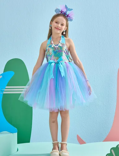 Vista 2 de Tutu Dreams Full Set Mermaid Dress for Girls Birthday Halloween Party Gifts Dress Up Clothes