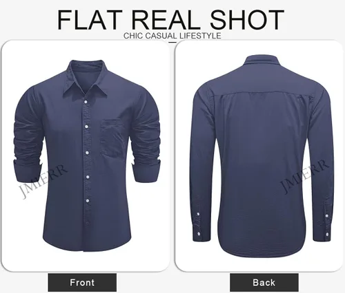 Vista 9 de JMIERR Camisa de vestir de manga larga con botones y lino de algodón para hombre