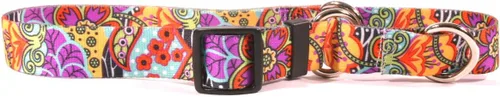 Vista 20 de Amarillo diseño de perro Martingale Collar, Grande, Marrón Flores rosa y verde azulado