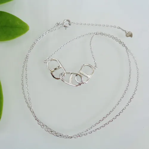 Vista 5 de Collar de plata de ley 925 chapado en oro con forma de círculo, triángulo con cierre de anillo colgante de 38 a 17.7 in.