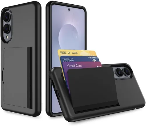 Vista 21 de Funda para Samsung Galaxy S25 con tarjetero, ranura para tarjeta de crédito Funda protectora tipo cartera - Negro