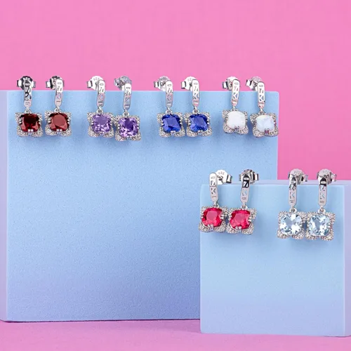 Vista 5 de Nicole Miller Fine Jewelry - Pendientes colgantes de plata de ley con doble punta, cojín de 0.276in