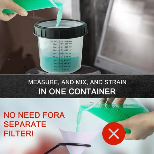 Vista 3 de Kit de Tazas Mezcladoras de Pintura Desechables, Kit de Tazas Mezcladoras para Pistola Pulverizadora de Pintura HVLP de 20 Onzas (600ml) con Sistema