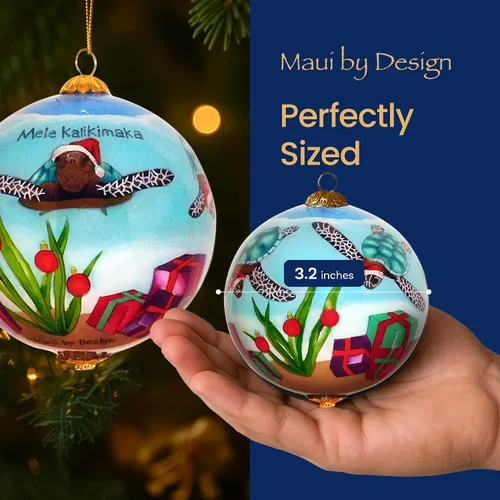 Vista 6 de Adorables tortugas marinas celebran la Navidad pintado a mano ornamento hawaiano