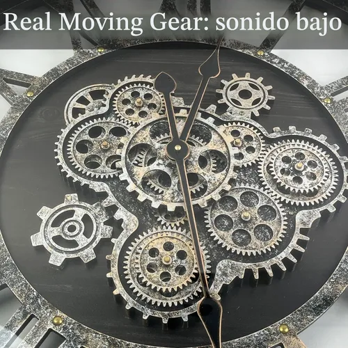 Vista 4 de Reloj de Pared de 24 Pulgadas con Engranajes en Movimiento, Relojes de Pared Grandes, Reloj para Decoración de Sala de Estar, Marco de Madera