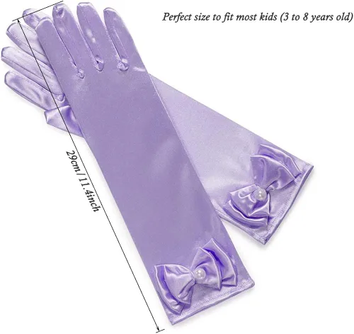 Vista 4 de AUHOKY 4 pares de guantes largos de princesa para niñas pequeñas de 3 a 8 años