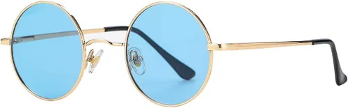 Vista 15 de Gleyemor Gafas de sol redondas polarizadas para hombres y mujeres, lentes 01 Oro/Rojo Claro