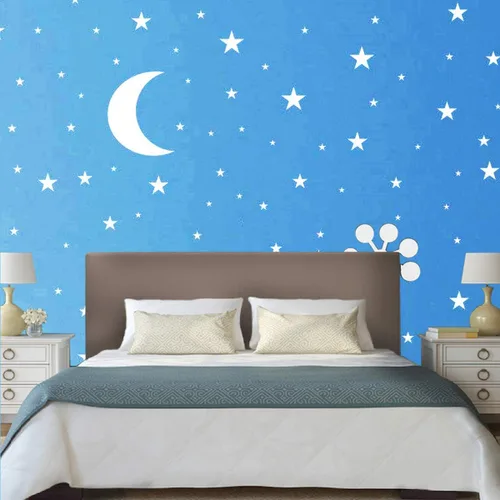 Vista 5 de Vinilo adhesivo de pared de luna y estrellas, calcomanías de pared de vinilo extraíbles para habitación de bebé, decoración de pared de bricolaje