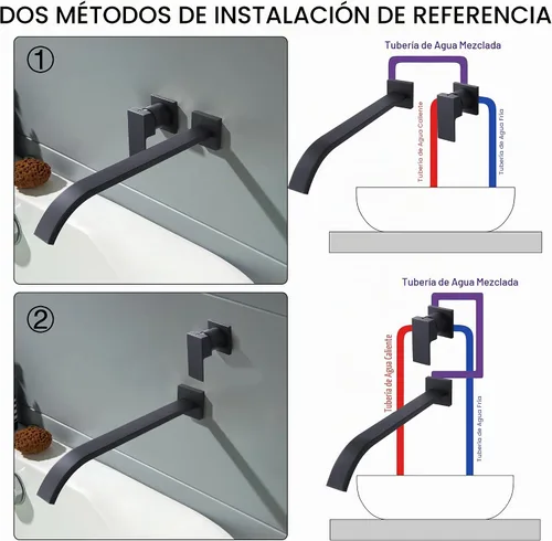 Vista 5 de Juego de grifos de bañera de una sola manija con boquilla de bañera extra larga, color negro mate