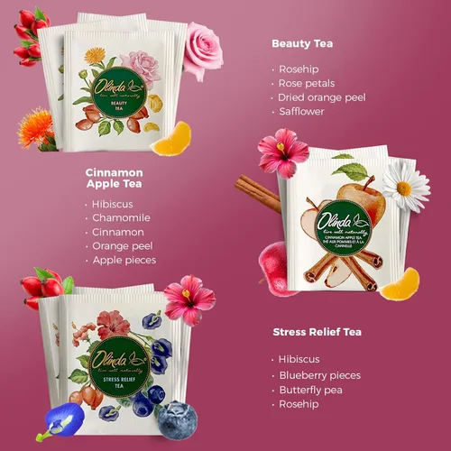 Vista 2 de Olinda Caja de regalo de flores y raíces curativas, té natural sin cafeína, bolsas de té de hierbas, té de belleza saludable, bienestar y alivio