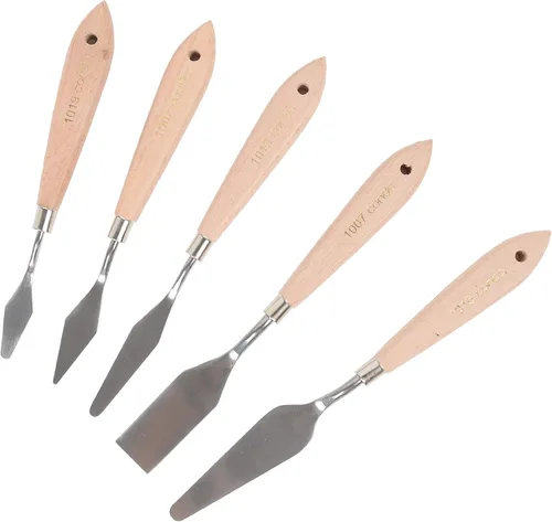 Vista 9 de CONDA Cuchillo de paleta para pintura de acero inoxidable, espátula, cuchillo de paleta de pintura al óleo, cuchillos de metal, mango de madera