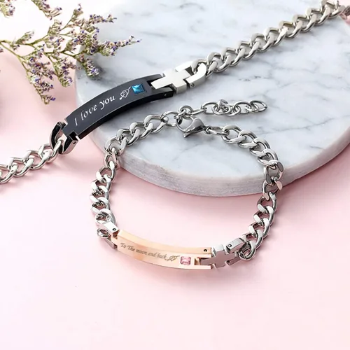 Vista 3 de redrain Juego de 2 pulseras ajustables para parejas, para él o ella, para aniversario, cumpleaños, día de San Valentín, regalos de Navidad