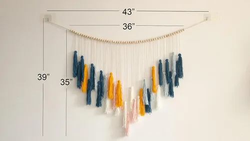 Vista 6 de Decocove Colgante de pared de macramé, colgante de pared grande de macramé con cuentas de madera, decoración de pared bohemia para dormitorio, sala