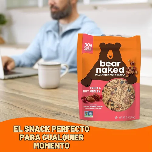 Vista 4 de Bear Naked Cereales de granola, vegetarianos, aperitivos de desayuno, frutas y nueces (6 bolsas)