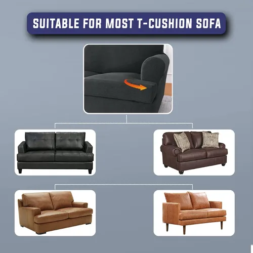 Vista 3 de Fundas de sofá elásticas de 2 piezas para sillas con cojines en forma de T, fundas protectoras de muebles con 1 funda de asiento individual