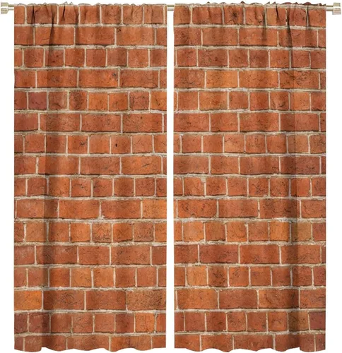 Vista 43 de Cortinas opacas para pared de ladrillo, rústicas, para pared de ladrillo, naranja y rojo, impresión artística para sala de estar, dormitorio