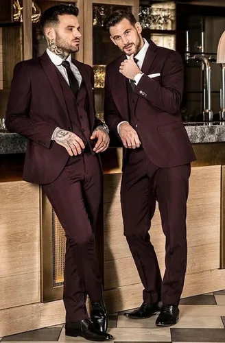 Vista 6 de Wangyue Traje de 3 piezas para hombre, traje ajustado para boda, graduación, esmoquin, trajes formales de negocios, blazer, chaleco y pantalones