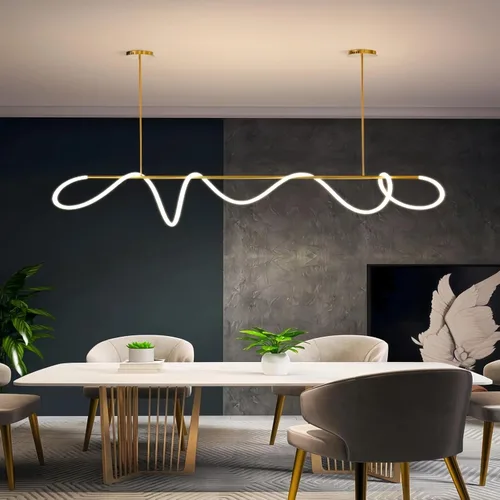 Vista 16 de Lámparas colgantes LED modernas para isla de cocina, lámpara lineal LED regulable con control remoto, lámpara de iluminación de isla negra de 39