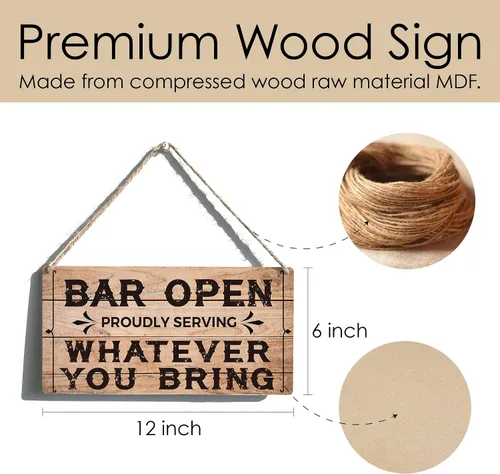 Vista 5 de Qious - Letrero de madera colgante para bar, regalo, decoración rústica de pared, placa de arte para casa de campo, decoración para el hogar, 12 x 6