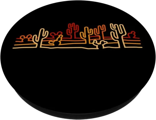 Vista 2 de Desert Cactus Minimalista Retro Línea Naranja Arte Salvaje Oeste PopSockets Estándar PopGrip