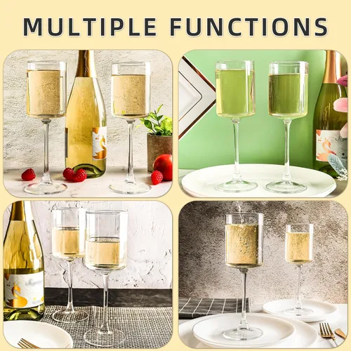 Vista 4 de [Usado] Juego de 6 copas de vino cuadradas elegantes, 9.5 onzas Copas de vino tinto multiusos para cumpleaños, bodas, fiestas, transparentes