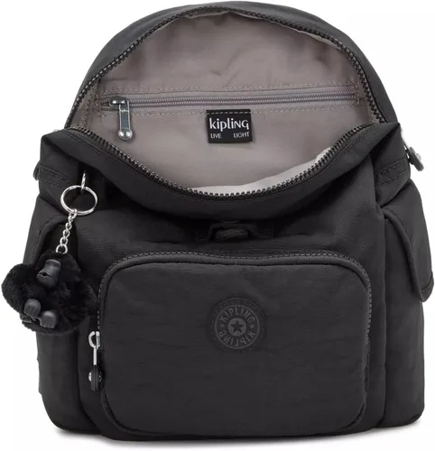 Vista 3 de Kipling Mochila estampada City Pack, Negro (Black Noir), Mini mochila City Pack para mujer, mochila ligera y versátil