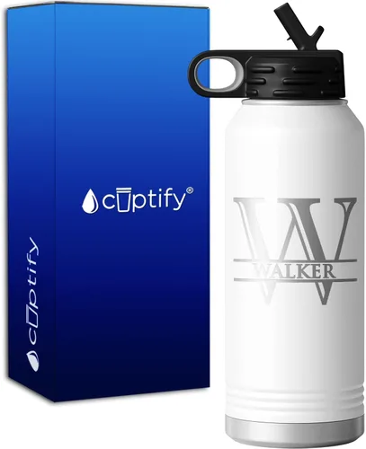 Vista 124 de Vaso personalizado de regalo de cumpleaños para mujeres y hombres, con monograma de escritura dividida, inicial y nombre grabado en negro, taza