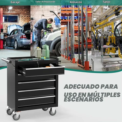 Vista 7 de Caja de herramientas con ruedas de 5 cajones, caja de herramientas rodante con ruedas, caja de herramientas con sistema de bloqueo con llave