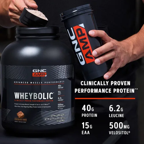 Vista 8 de Proteína en polvo GNC AMP Wheybolic clínicamente probada, 40g de proteína de suero, BCAA, Leucina, aumenta la fuerza muscular, construcción