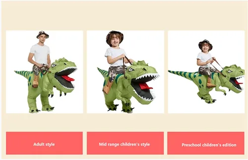 Vista 5 de Disfraz inflable de dinosaurio para montar en T Rex Air Blow Up Ride Dragon, divertido disfraz de fiesta para niños y adultos