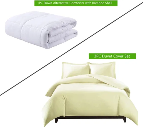 Vista 2 de Royal Tradition Juego de ropa de cama de viscosa de bambú de 4 piezas, edredón alternativo de plumón de peso medio y funda de edredón con fundas