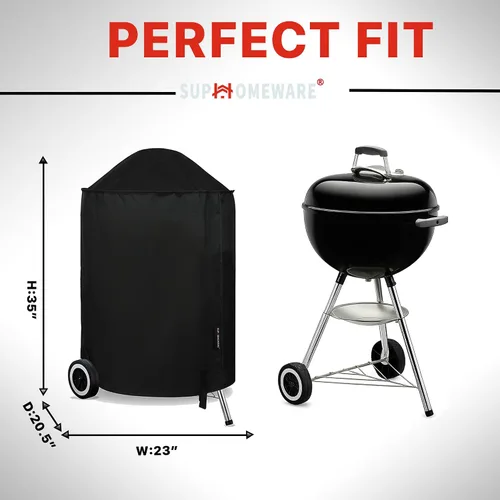 Vista 2 de Suphomeware Cubierta de parrilla de 18 pulgadas para Weber Kettle Charcoal, impermeable y resistente a la decoloración