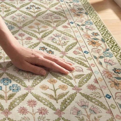 Vista 8 de jinchan Haden - Alfombra de entrada de 2 x 3 pulgadas, diseño floral vintage, lavable, suave, antideslizante, de pelo bajo, para puerta, cocina