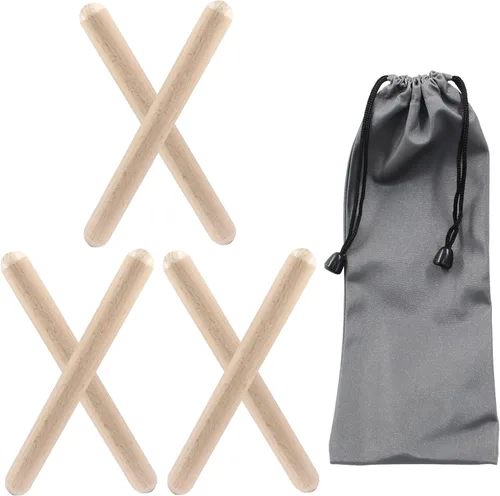 Vista 5 de Piutouyar Paquete de 6 palos de ritmo de 8 pulgadas, clavos de madera natural, juego de instrumentos de percusión musical con una bolsa