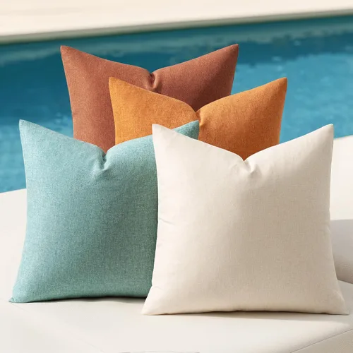 Vista 8 de MIULEE - Paquete de 4 fundas decorativas de cojín para exterior, de lino, impermeables, para jardín, patio, tienda de campaña, balcón, sofá, 16 x 16
