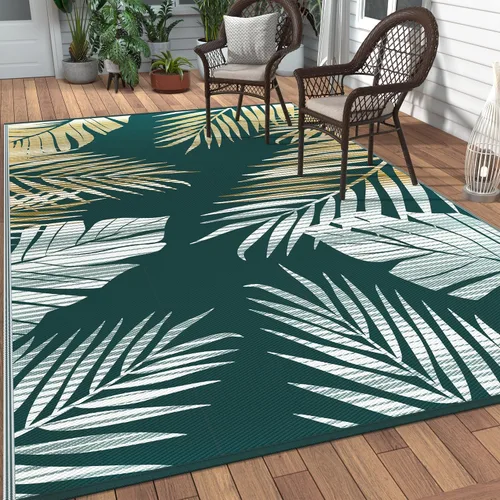 Vista 12 de GENIMO - Alfombra para exteriores de 6 x 9 pies, para patio, espacios amplios, reversible, de pajillas de plástico, alfombra impermeable para Azul