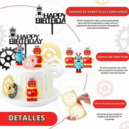 Vista 3 de Jetec 11 piezas de decoración de pastel de cumpleaños de robot, decoración de cupcakes, decoración de fiesta de cumpleaños con temática de robot