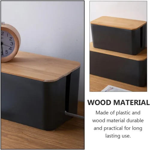 Vista 3 de Operitacx Wood Grain Cable Storage Box Medium Power Line Organizer, Socket and Charging Cable Case, Anti-electric Wire Management for Home and Office